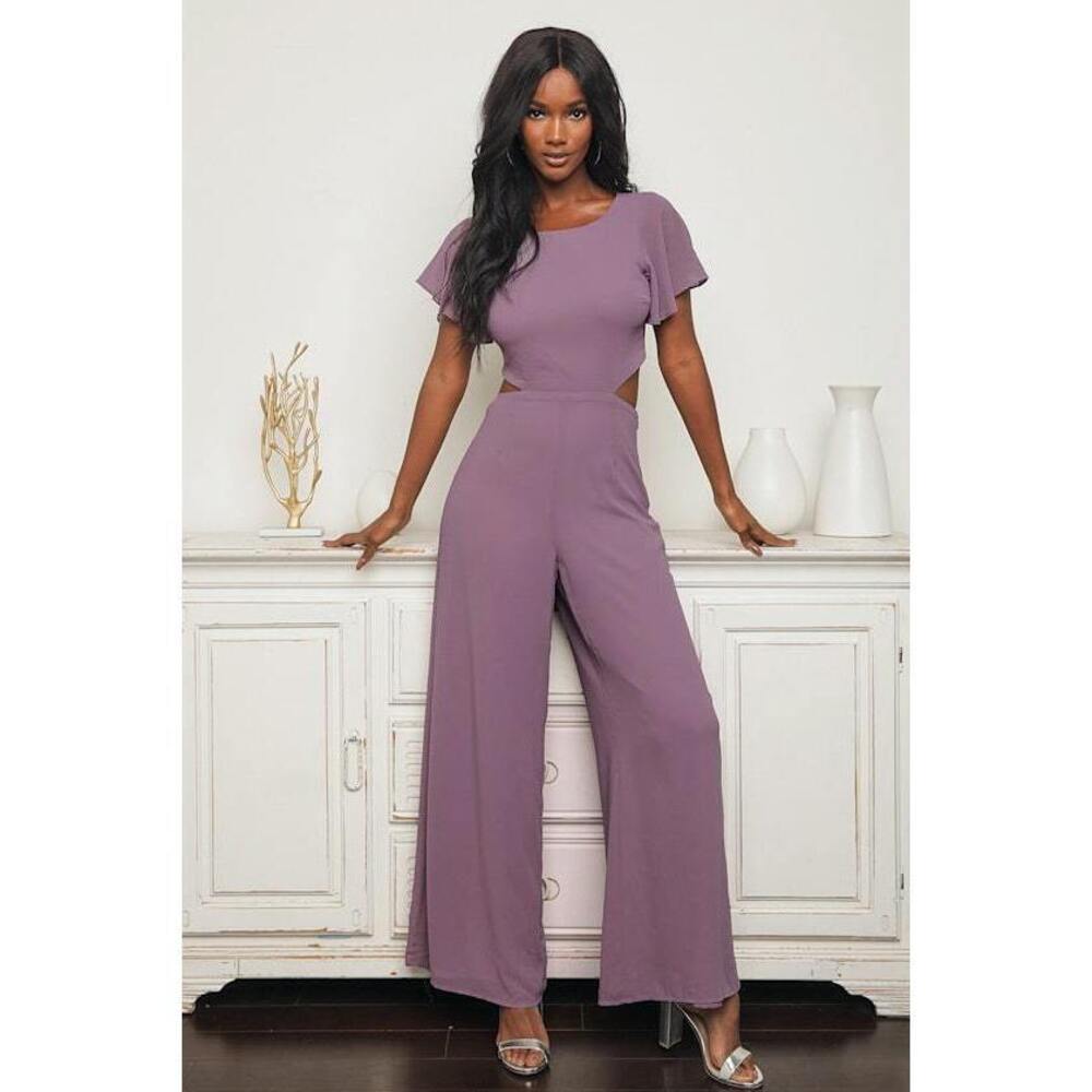 Lulus Toast To You Dusty Purple Flutter Sleeve Cutout Jumpsuit - Size M